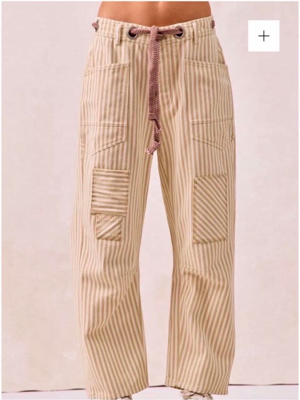 Women’s Beige Stripe Relaxed Drawstring Pants (WORN TWICE)